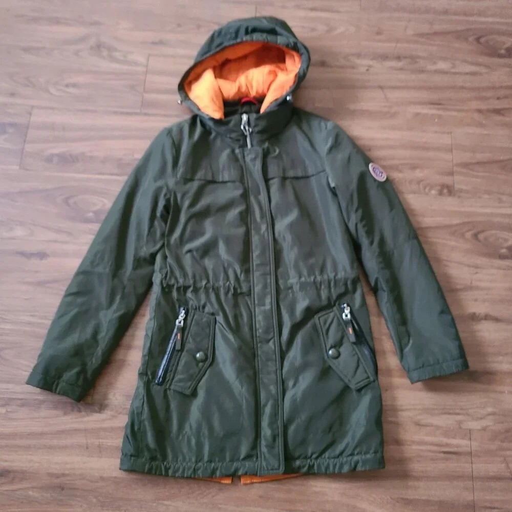 Tarore Junior's Girl Hooded Jacket Parka Coat Pockets Olive Green Size 152/12A